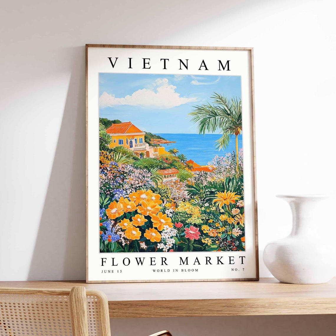 Vietnam Flower Market Orange Seaside Villa Bloom Scene Poster