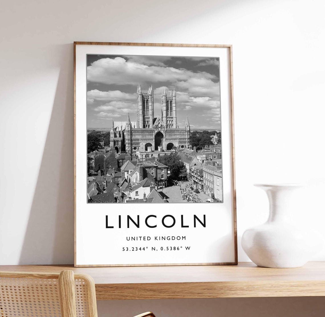 Lincoln Cathedral Black White Aerial Town England Art Poster
