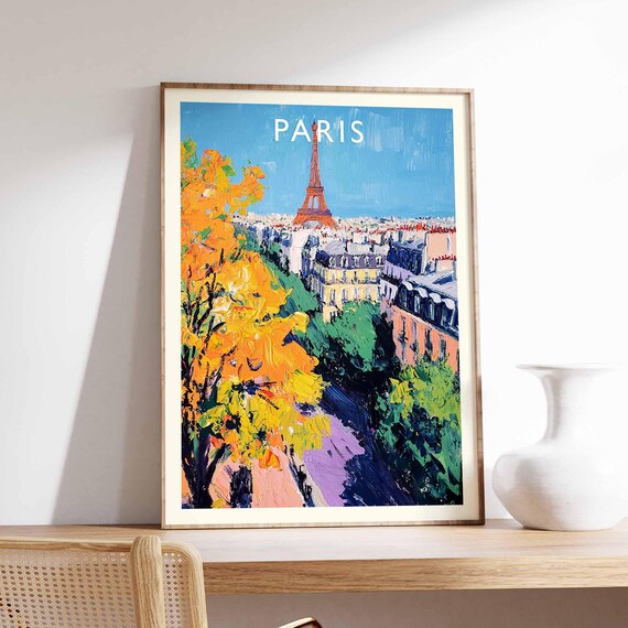 Paris Eiffel Tower Framed by Golden Autumn Tree Foliage Poster