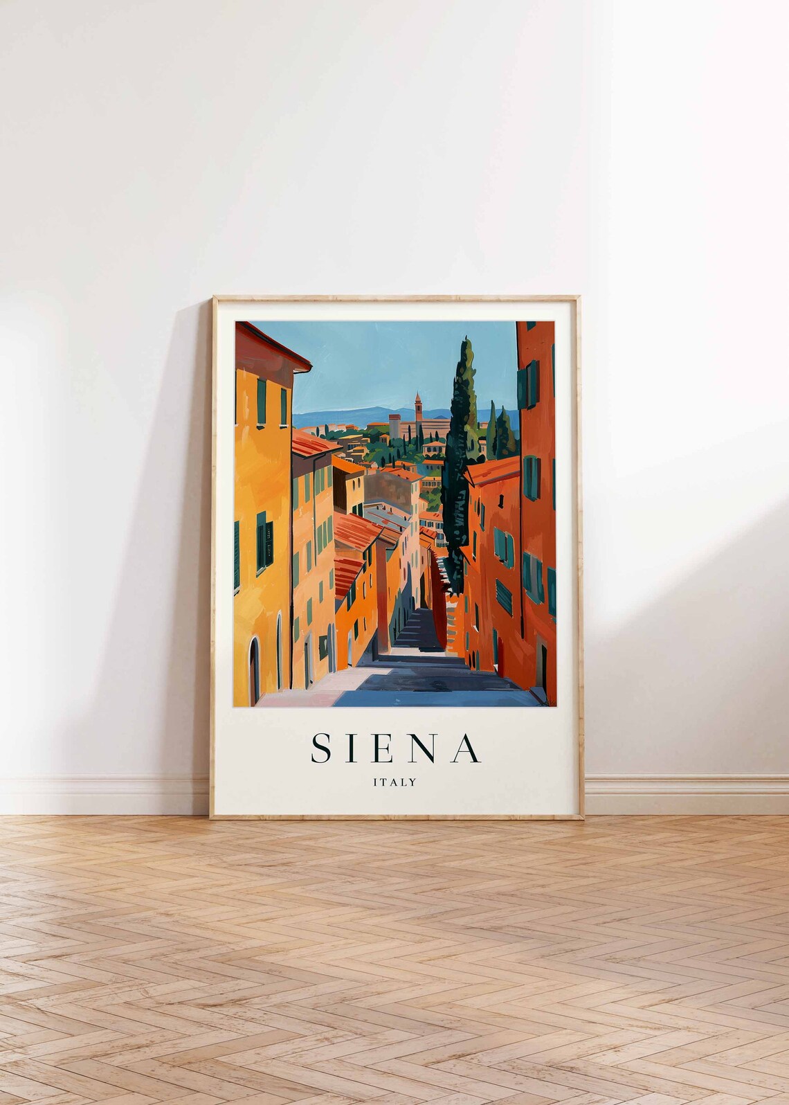 Siena Italy Terracotta Street Cypress Trees Tuscan City Travel Poster - Image 2