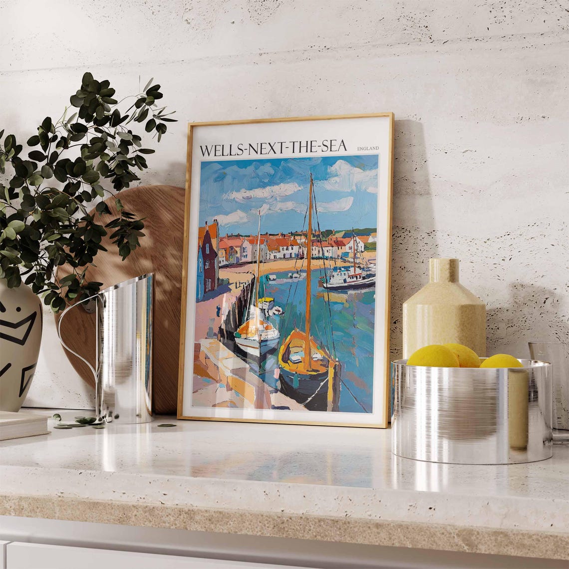 Wells Next The Sea England Harbor Sailboats Painted Travel Poster - Image 2