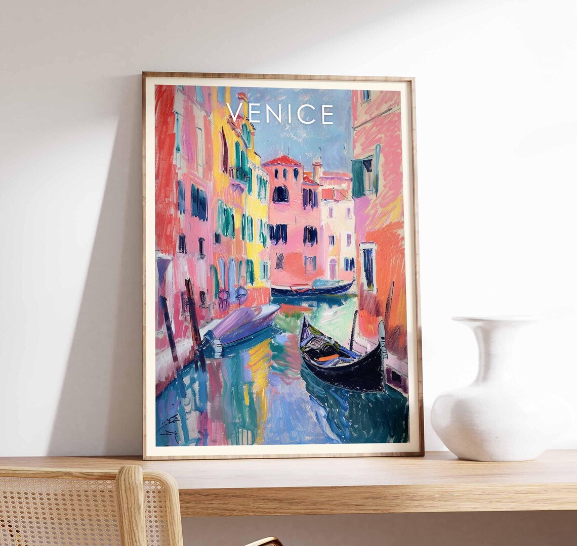 Venice Abstract Canal Italy Colorful Facades Gondola Art Travel Poster
