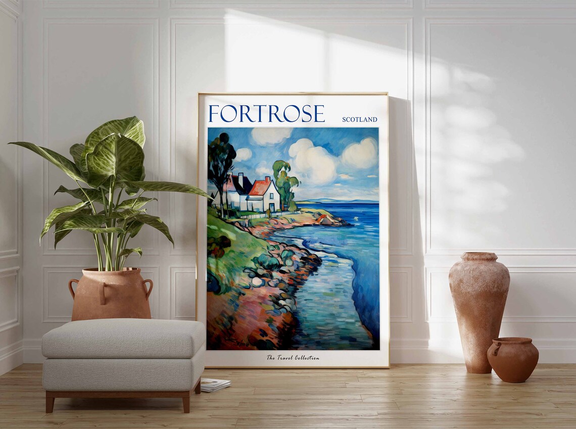 Fortrose Scotland Rocky Coast Cottage Scene Vintage Travel Poster - Image 3
