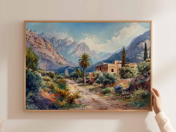 Algerian Mountain Village Watercolor Algeria North Africa Travel Poster