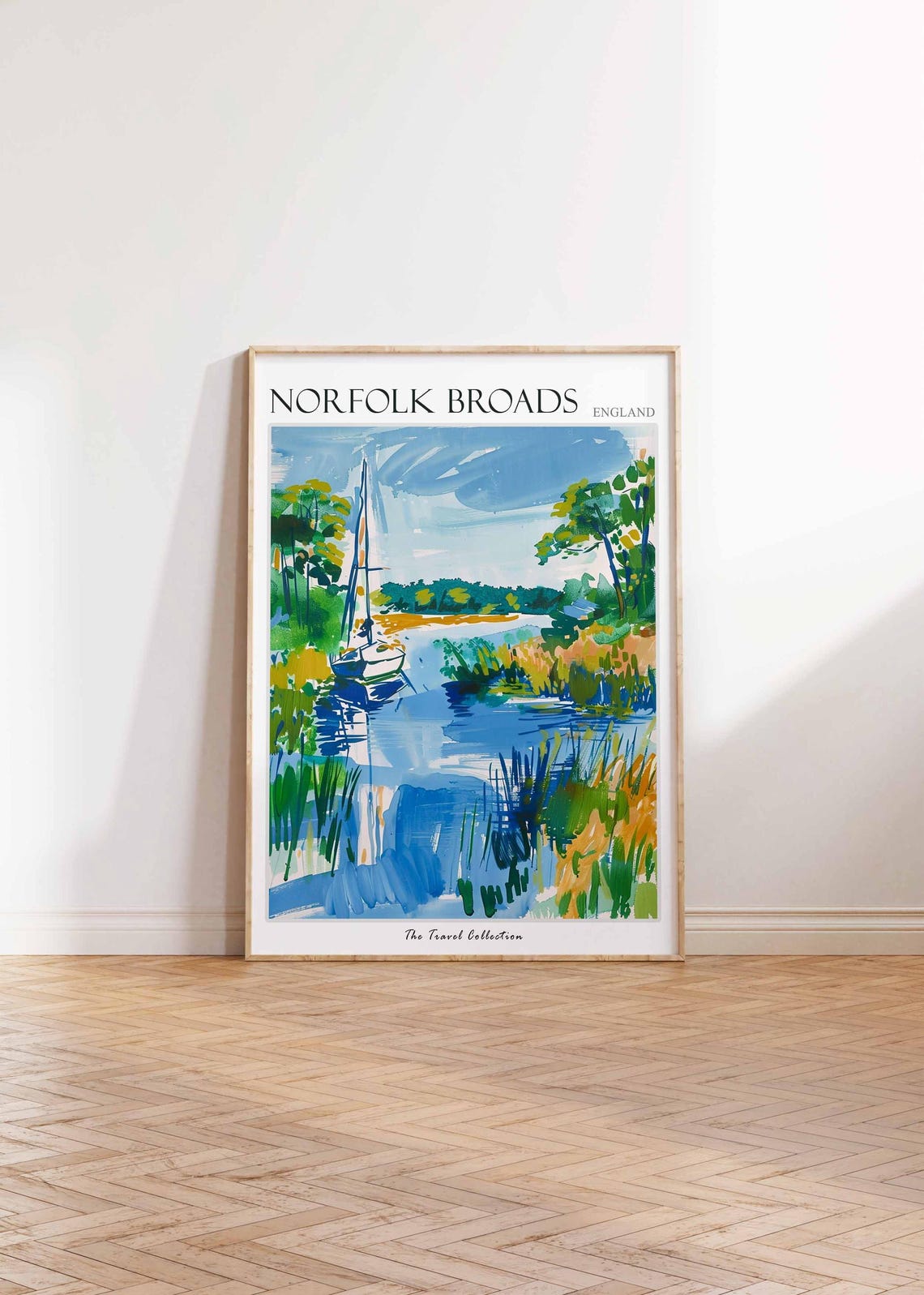 Norfolk Broads Sailboat on Calm River Watercolor Landscape Poster - Image 2