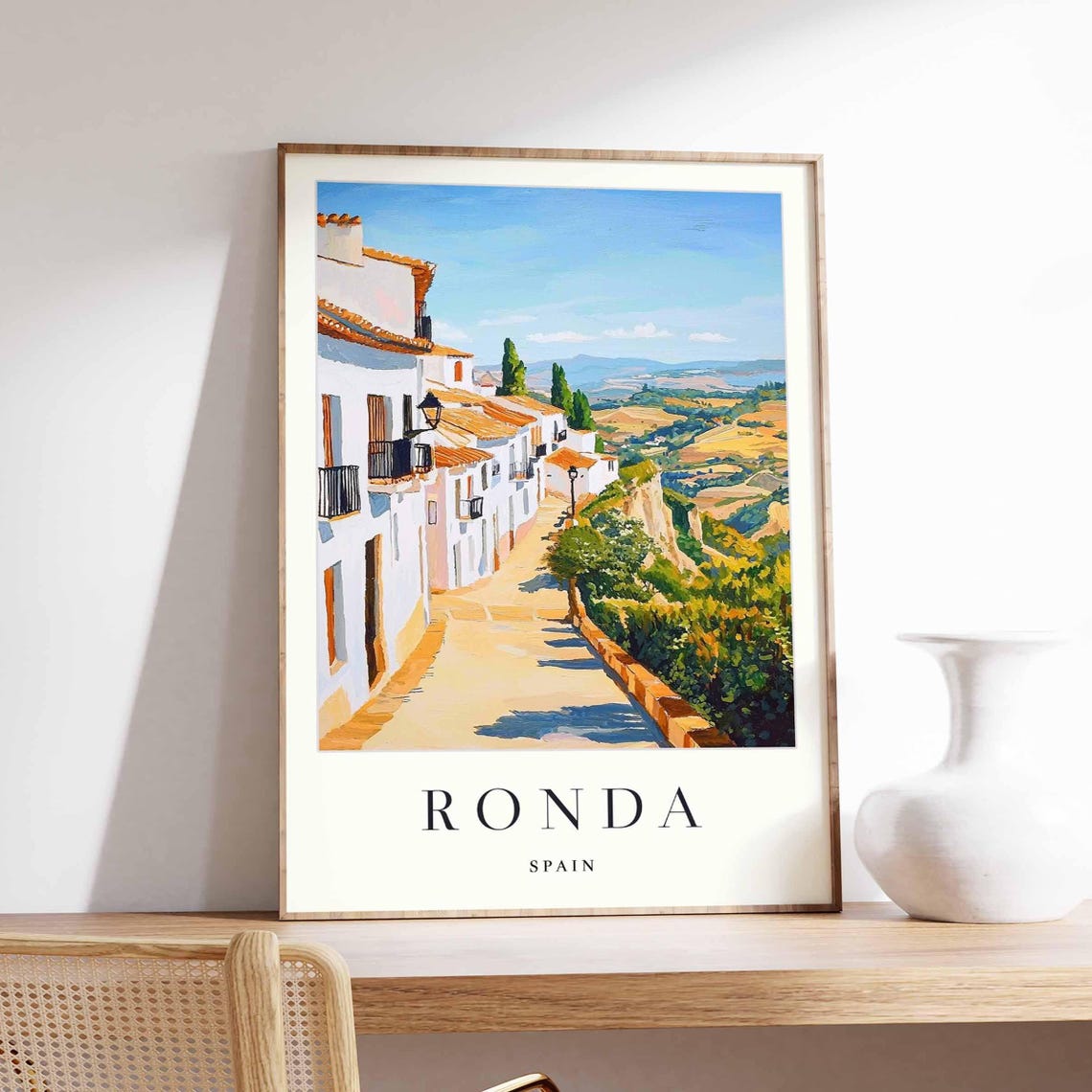 Ronda Spain Poster With Sunlit Cobbled Street And Valley Views