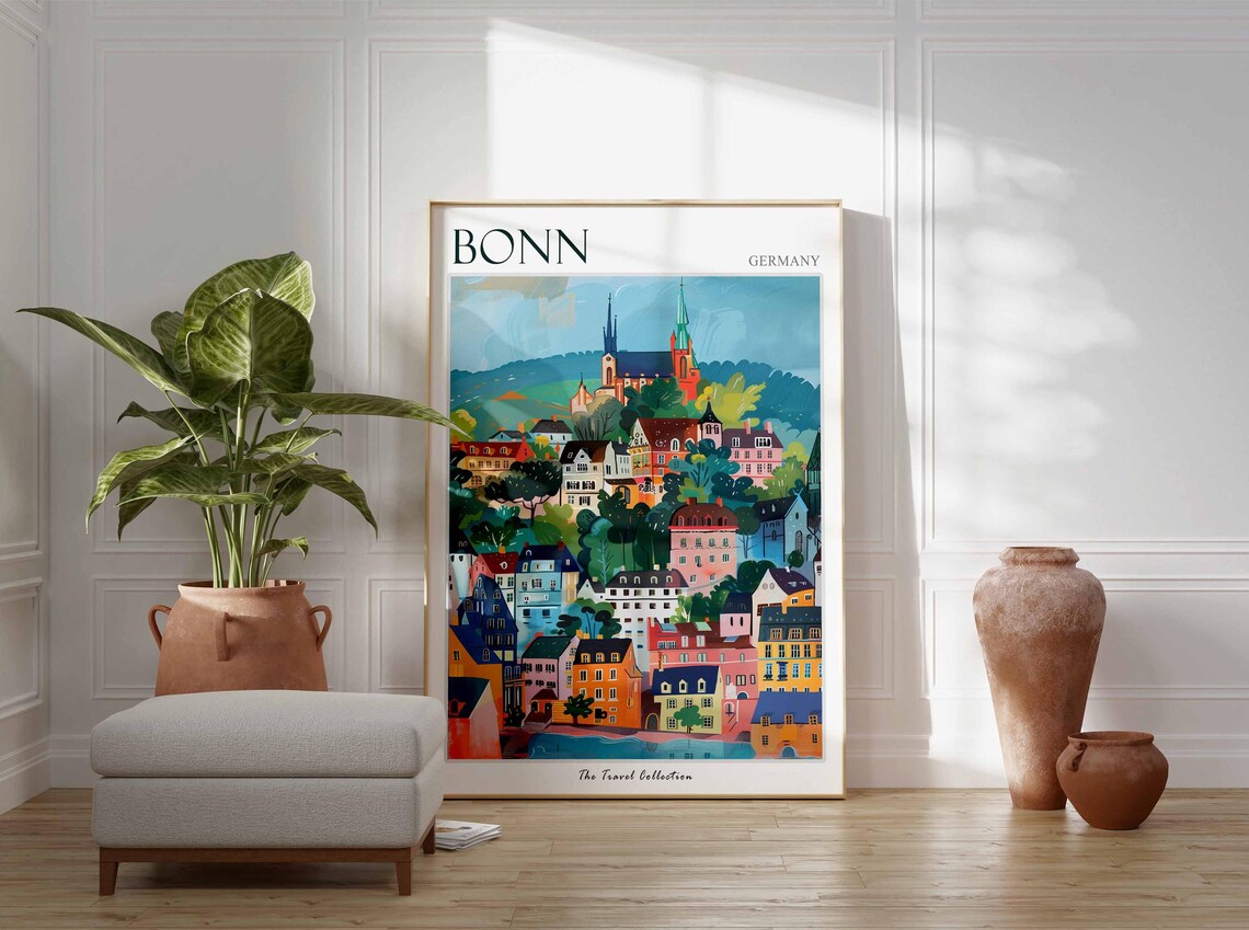 Bonn Germany Colorful Hillside Old Town Church Spires Poster - Image 2