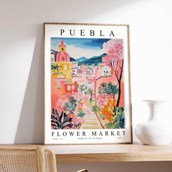 Puebla Flower Market Poster Pueblaprint Mexican Floral Wall Art Pueblafloral Decor Botanical Mexico Print Travel