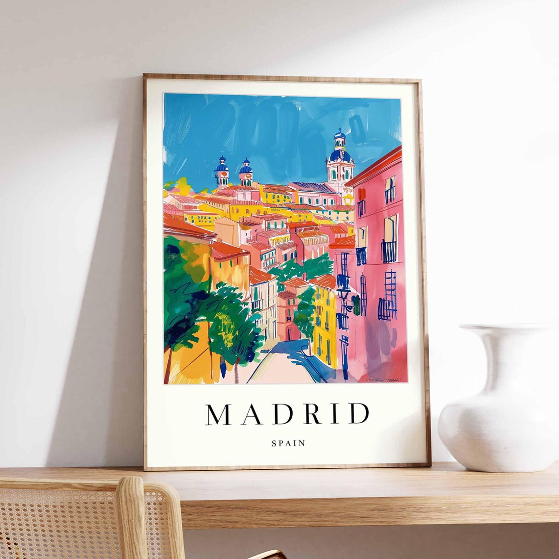 Madrid Colorful La Latina Rooftops With Twin Church Domes Poster