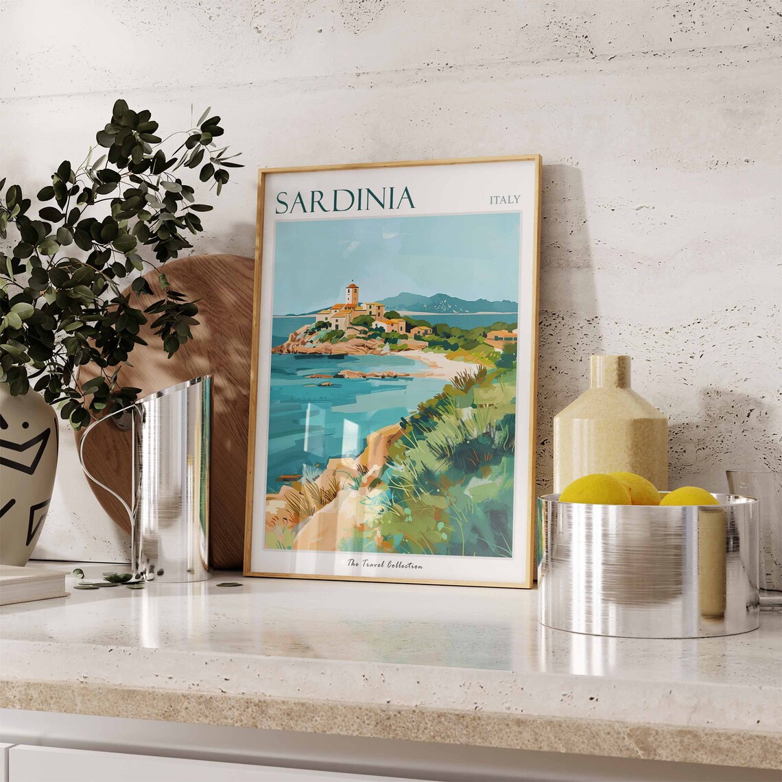 Sardinia Italy Coastal Village Turquoise Sea Painting Travel Poster - Image 2