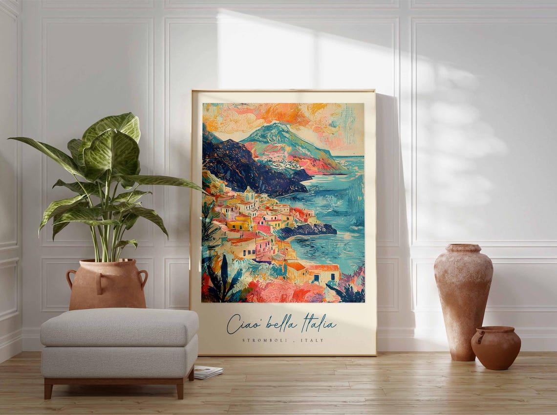 Stromboli Italy Village Poster Sunset Bay Volcano And Colorful Town - Image 3