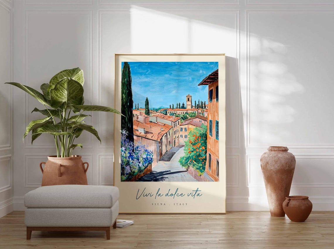 Siena Italy Vivi la Dolce Vita Old Town Rooftops Cypress Trees Poster - Image 3
