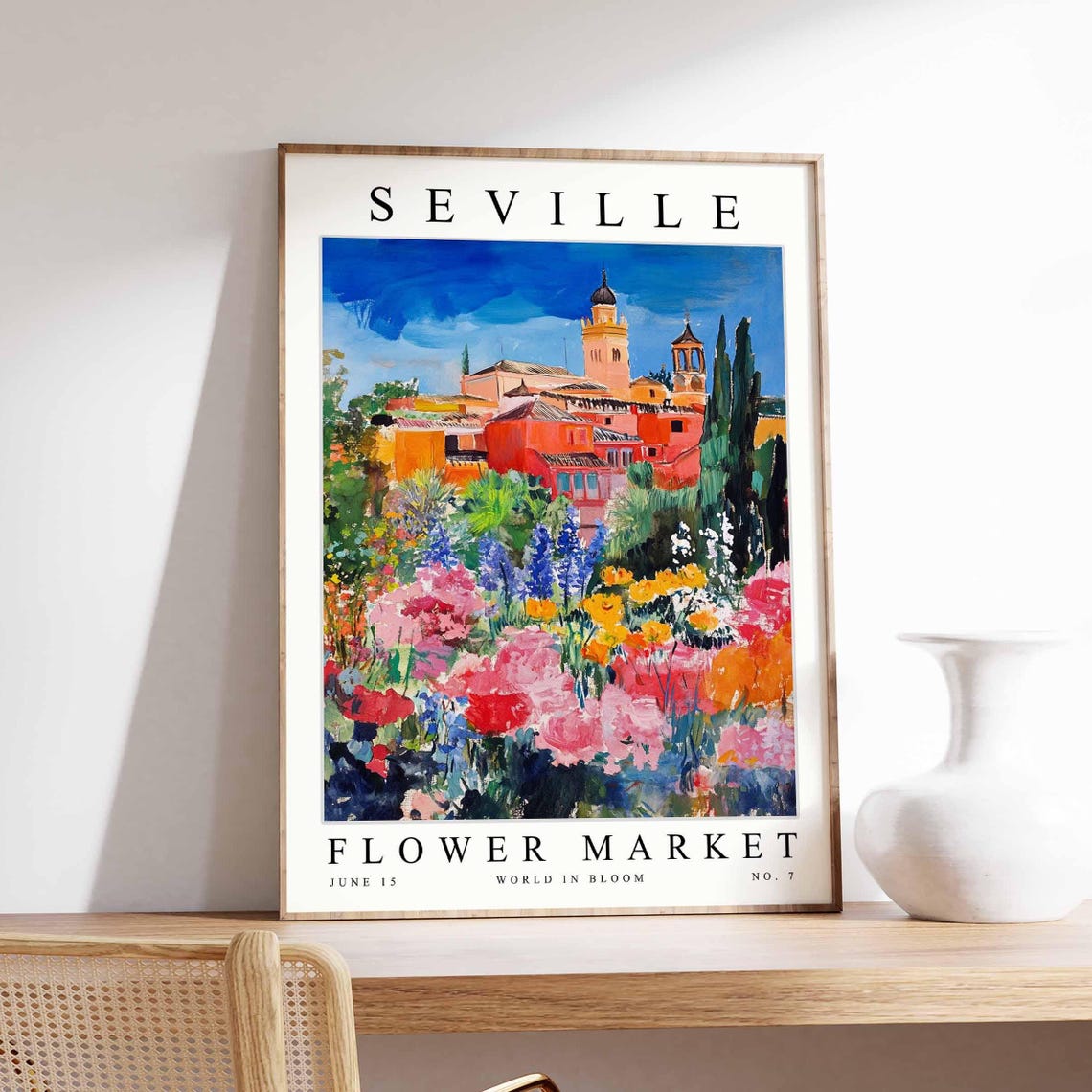 Seville Flower Market Poster Old Town Twin Towers Wildflower Artwork