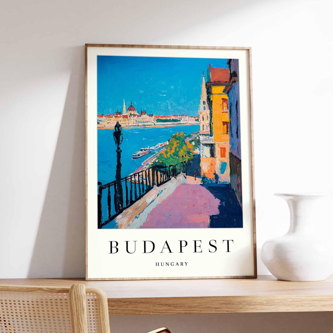 Budapest Danube Promenade Parliament Cruise Boat Travel Poster
