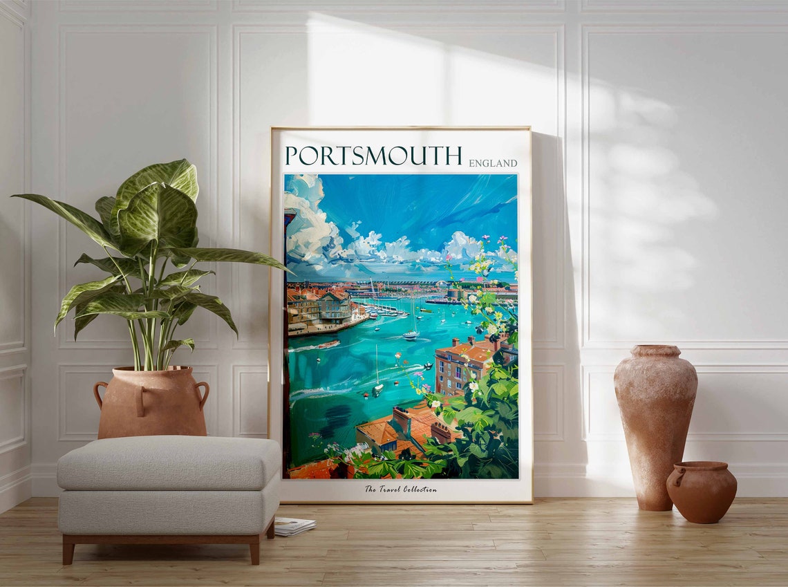 Portsmouth Travel Poster Portsmouth Travel Print Uk Travel Poster English Travel Print Coastal Art Portsmouth Gift Portsmouth Art - Image 2