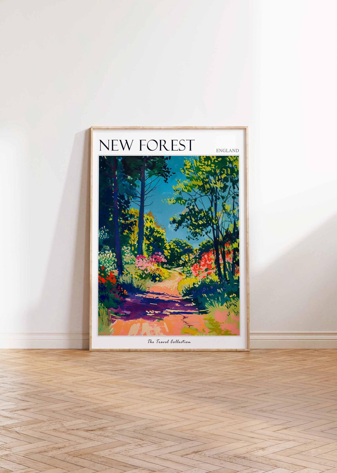 New Forest Sunlit Woodland Path Red Flowers Dense Forest Poster - Image 2