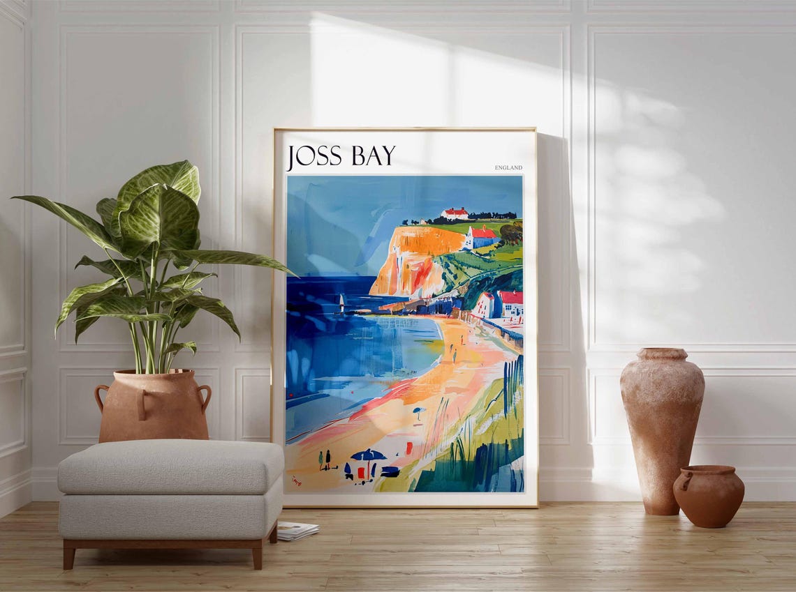 Joss Bay England Golden Cliffs Sandy Beach Sailboat Scene Poster - Image 3