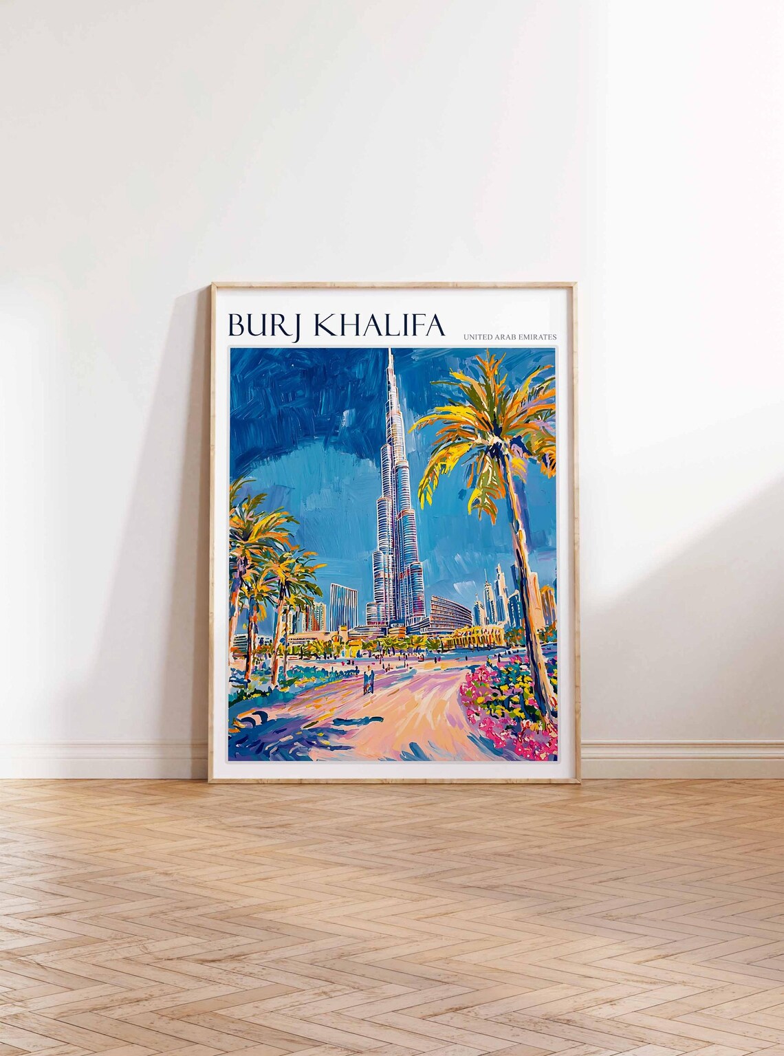 Burj Khalifa Dubai Palm Promenade Flower Gardens Painting Poster - Image 3