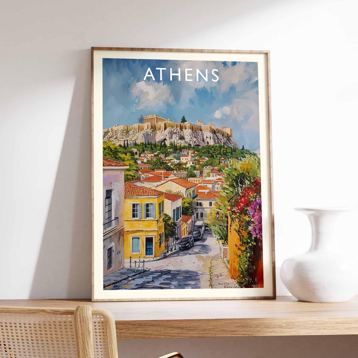 Athens Impressionist Plaka Street Scene Greece Travel Poster