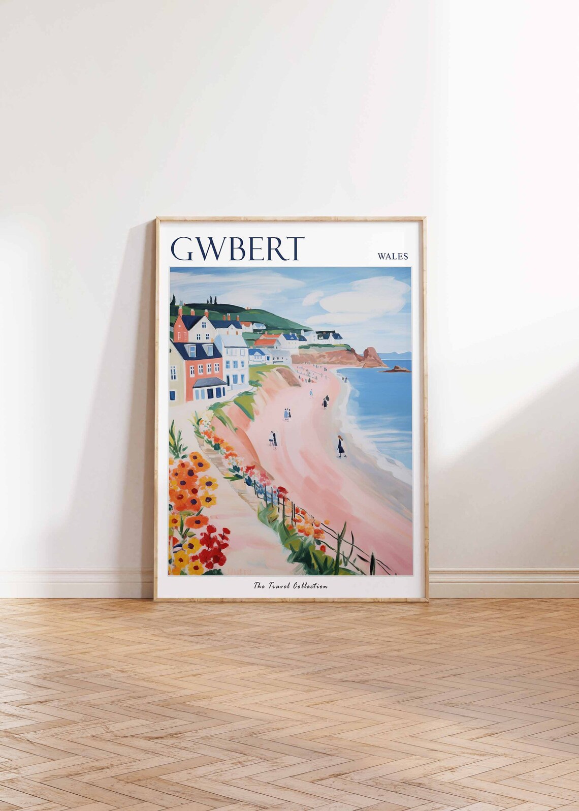 Gwbert Wales Cliff Path Wildflowers Town Vintage Travel Poster - Image 2