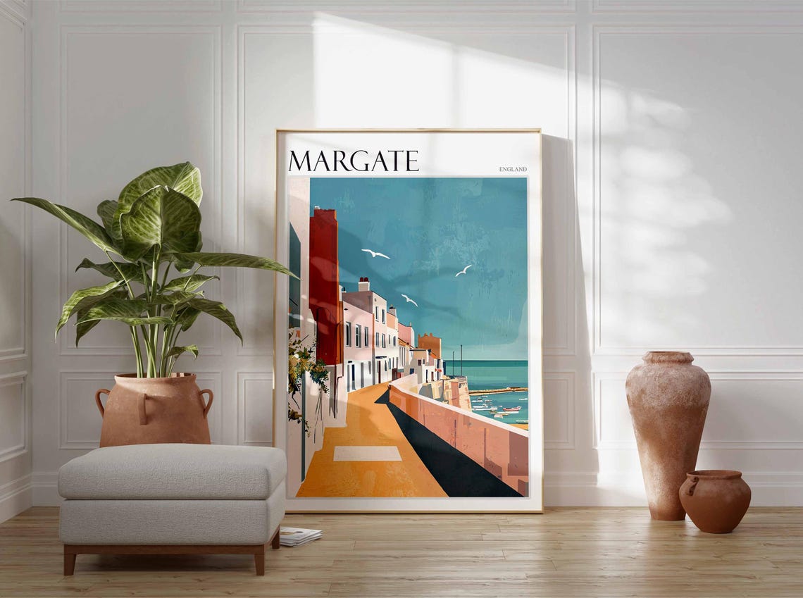 Margate England Retro Promenade Seagulls Minimalist Art Poster - Image 3