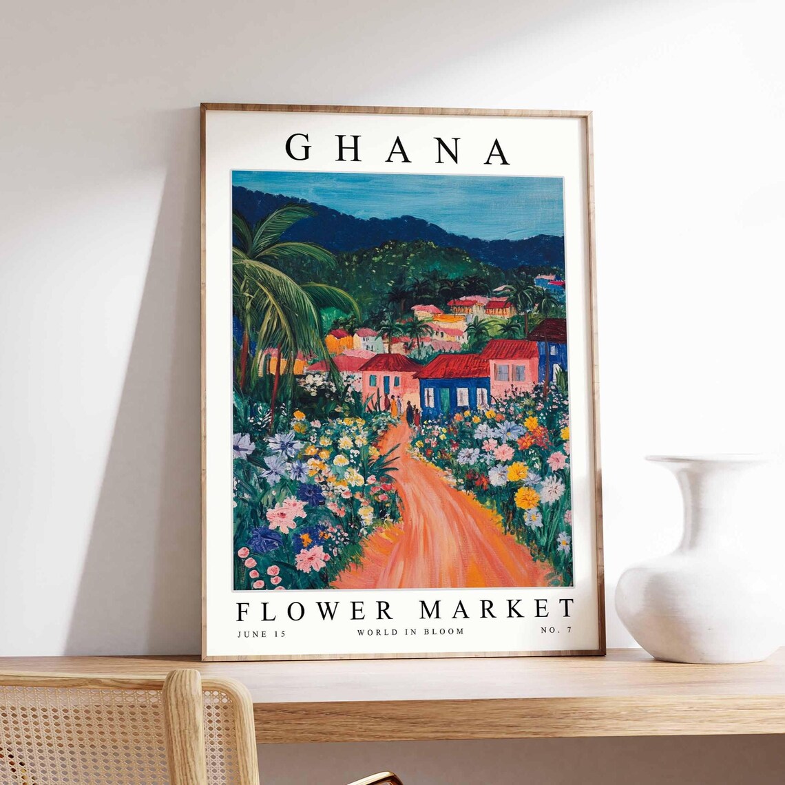 Ghana Flower Market Hillside Village Dirt Road Wildflower Scene Poster