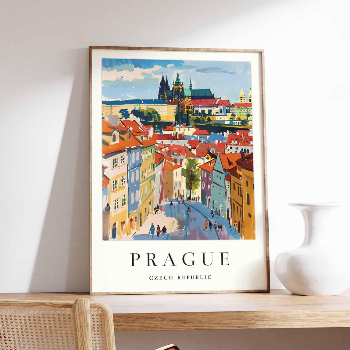 Prague Czech Republic Old Town Castle Colorful Skyline Poster