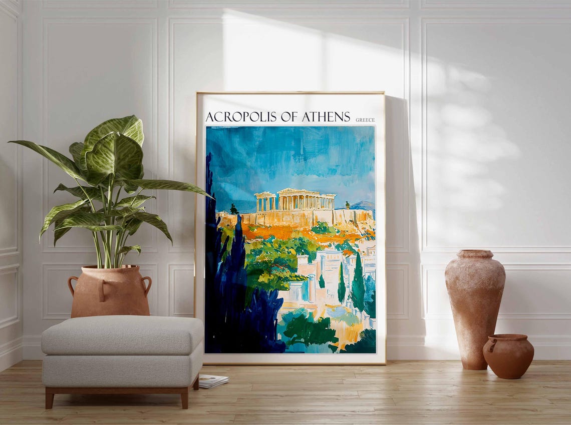 Acropolis Of Athens Poster Acropolis Of Athens Travel Print Greek Travel Poster Botanical Decor Floral Print European Travel Print - Image 2