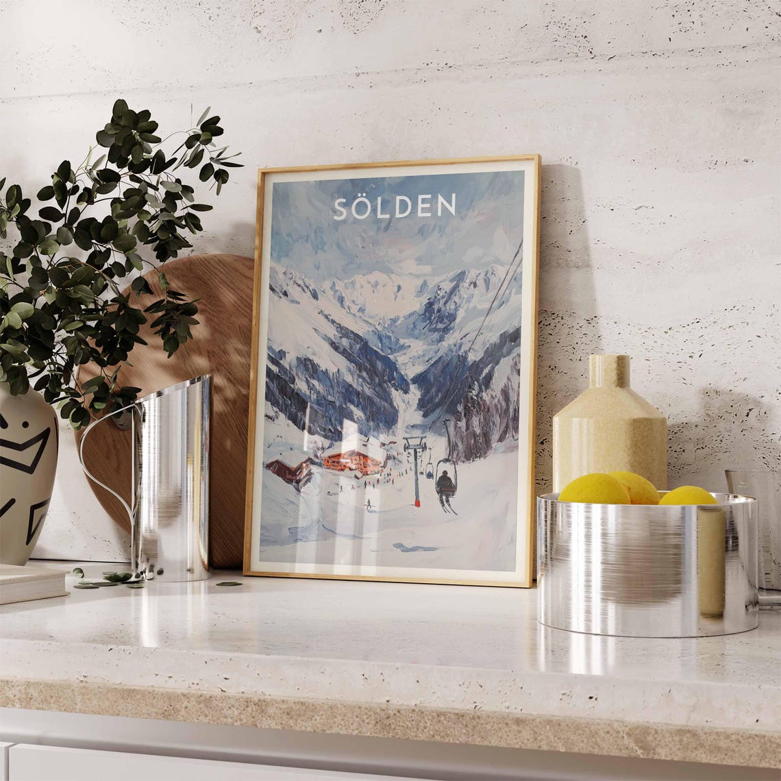 Sölden Austria Watercolor Chairlift Over Snowy Slopes Poster - Image 2