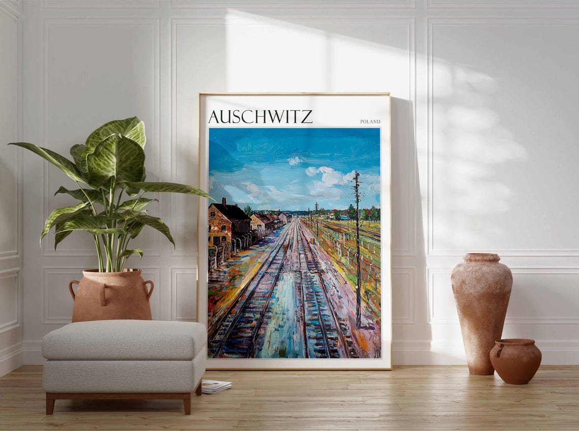 Auschwitz Poland Historic Railway Tracks Impressionist Art Poster - Image 2