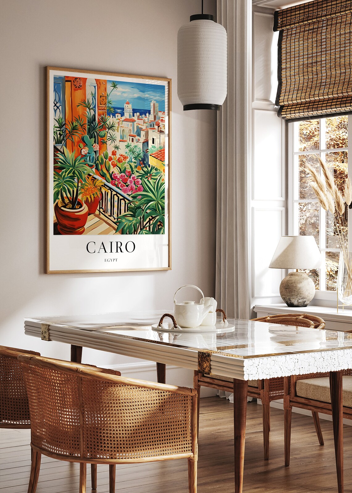Cairo Egypt Colorful Balcony Flower Cityscape Travel Poster Art - Image 2