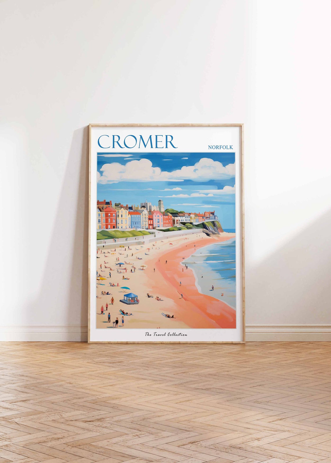 Cromer Norfolk Bustling Beach With Colorful Umbrellas Travel Poster - Image 2