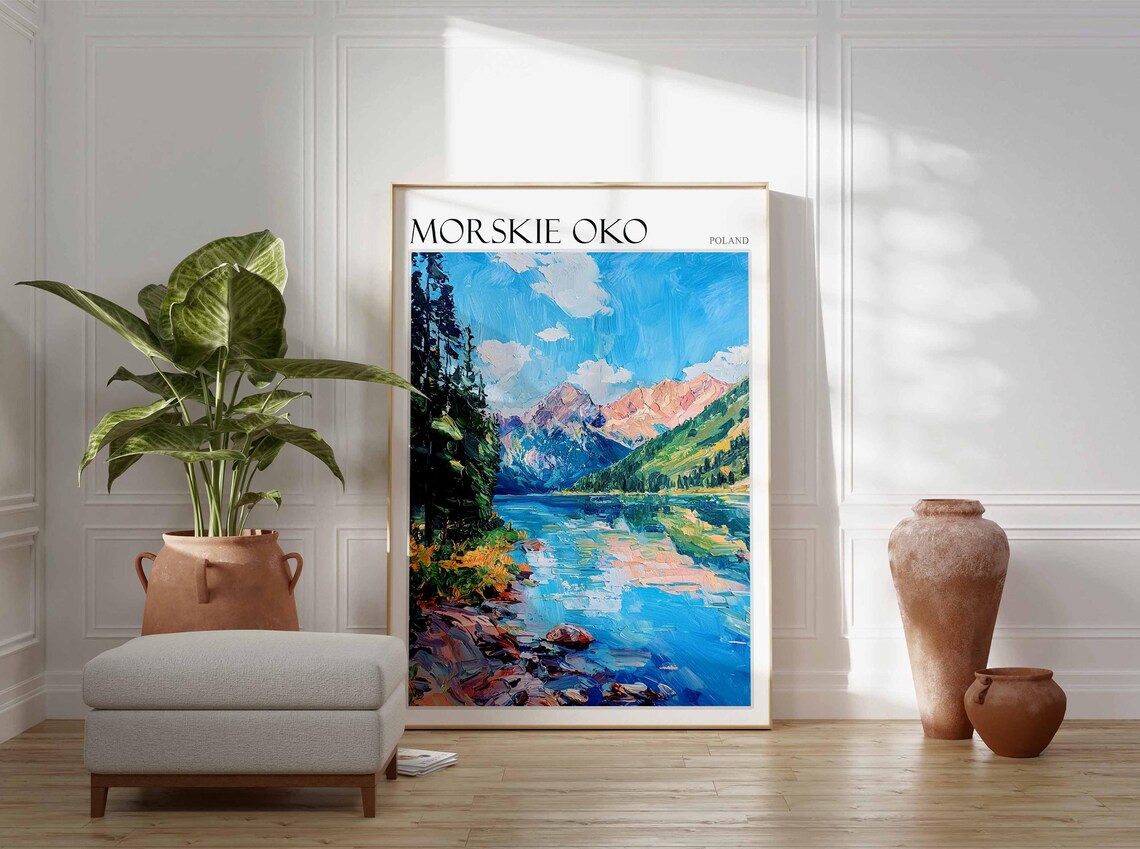 Morskie Oko Poland Mountain Lake Pines and Rocky Shore Travel Poster - Image 3