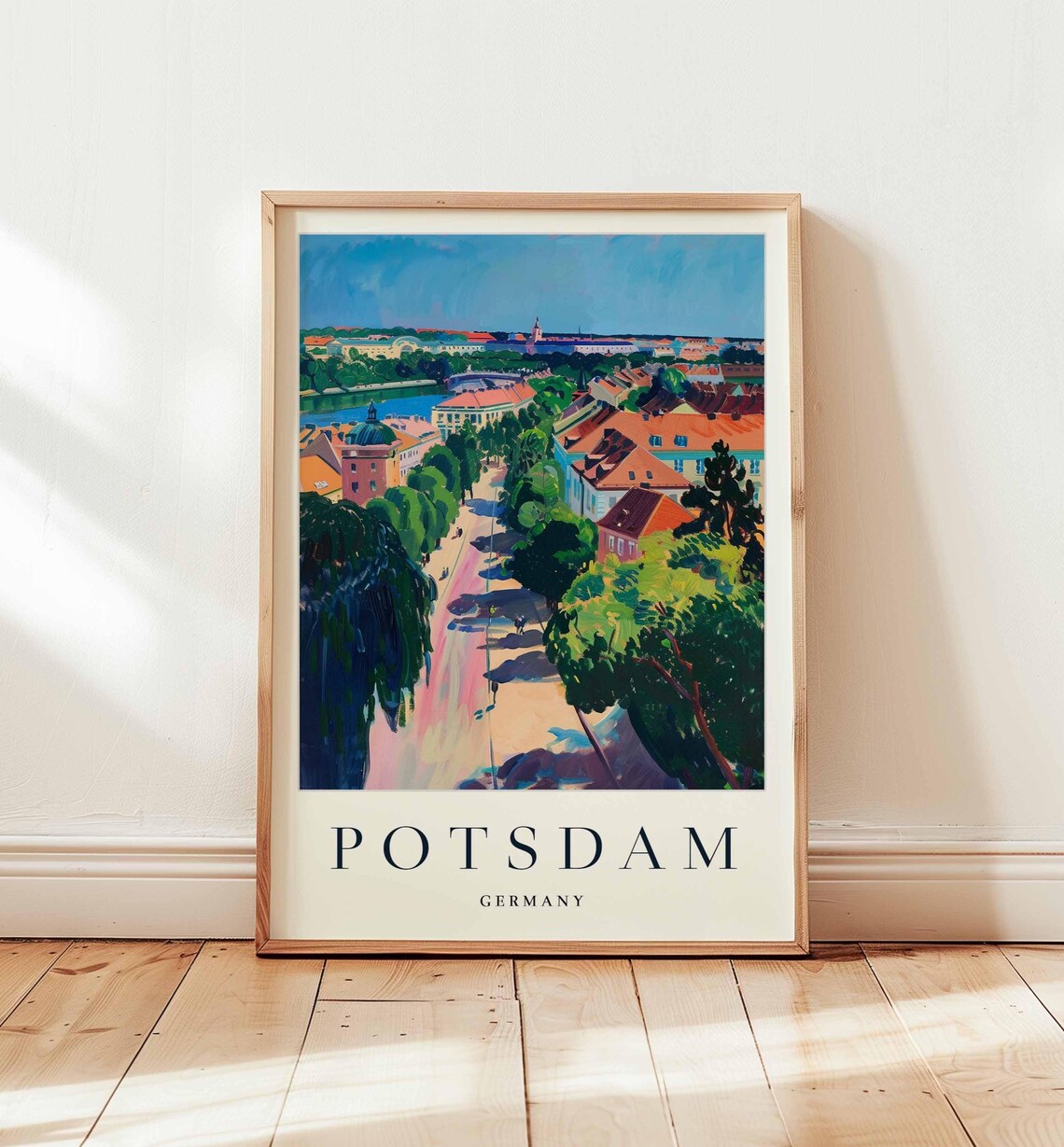 Aerial Potsdam Germany Tree Lined Avenue Toward City Spires Poster