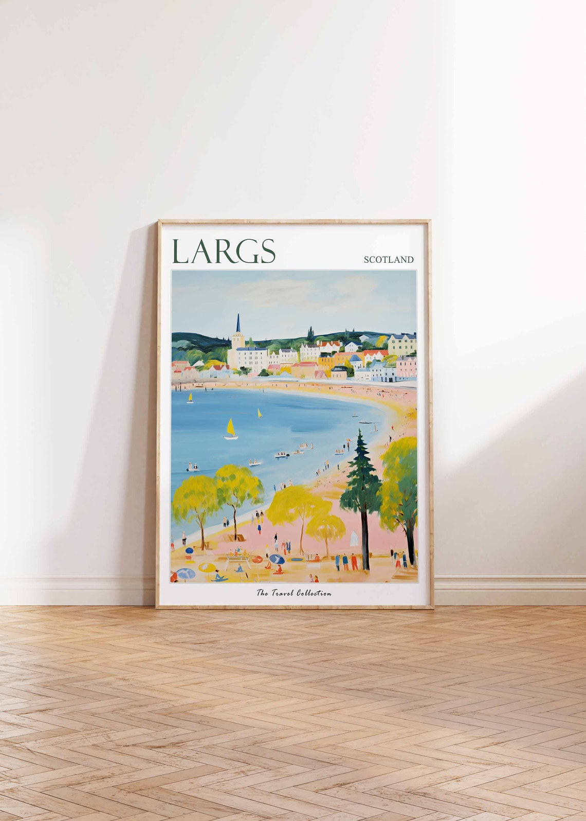 Largs Scotland Seaside Beach Sailboats Sunny Colorful Art Poster - Image 2