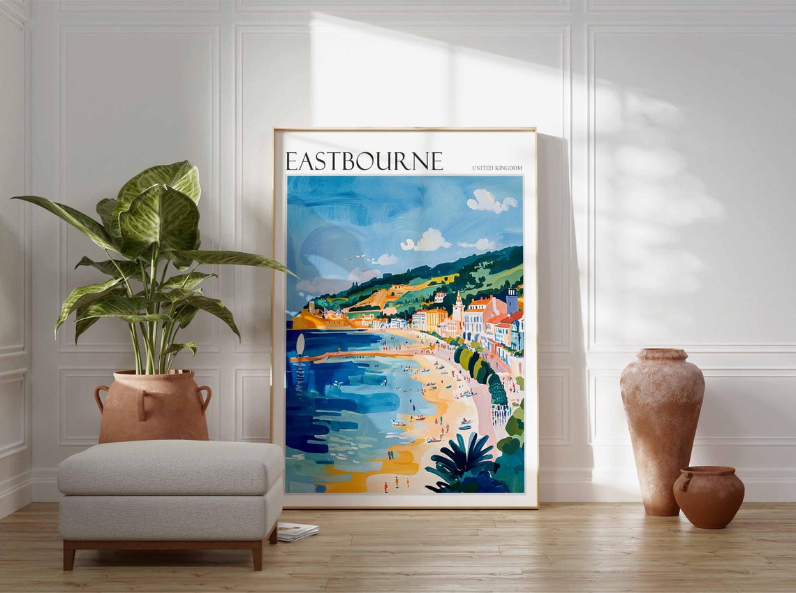 Eastbourne United Kingdom Sunny Bay Beach Promenade Seaside Art Poster - Image 2