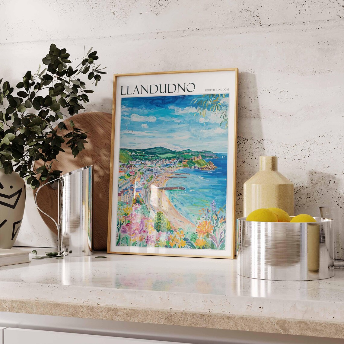 Llandudno United Kingdom Seaside Bay Pier Colorful Art Poster - Image 2