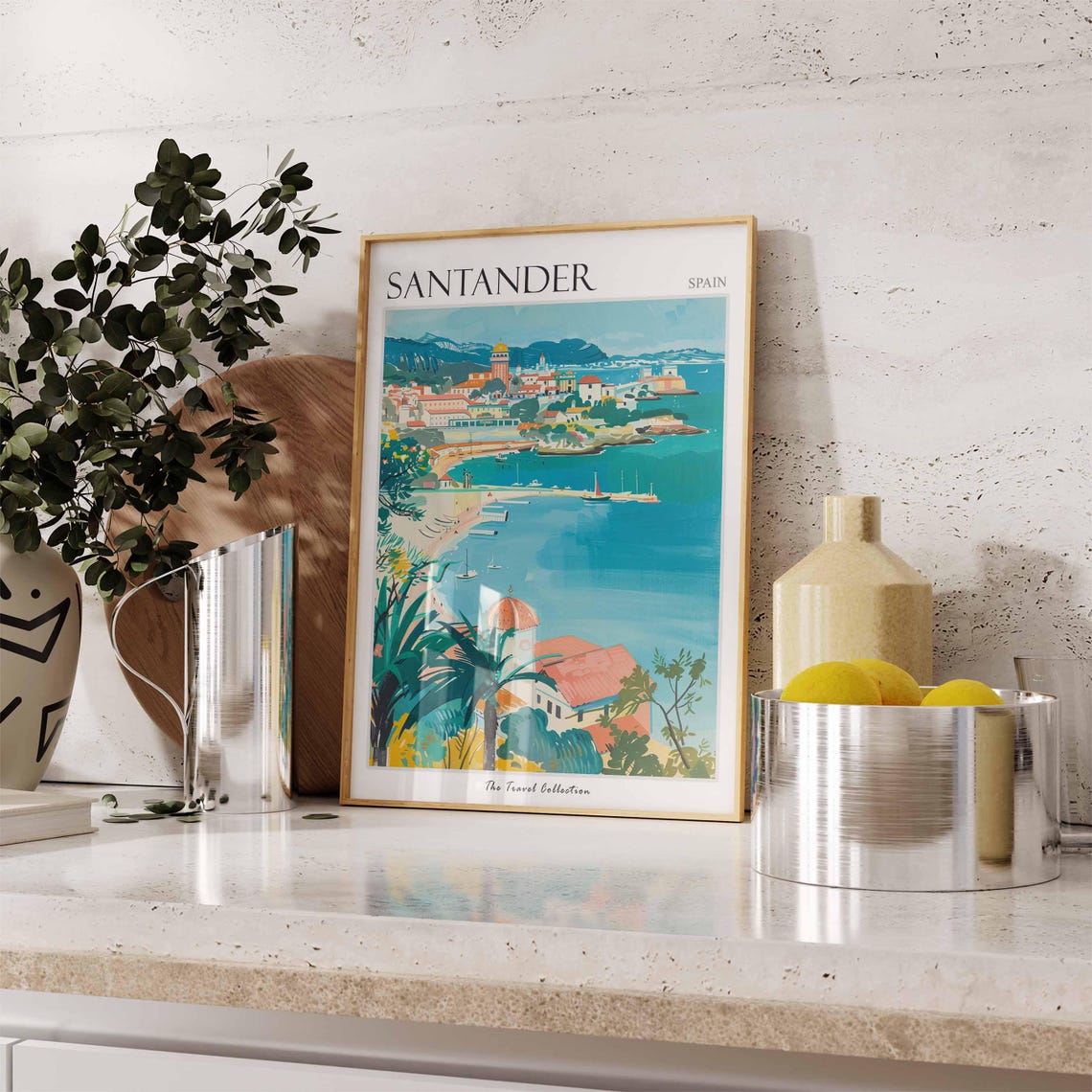 Santander Spain Harbor Sailboats Rooftops Dome Painting Art Poster - Image 3