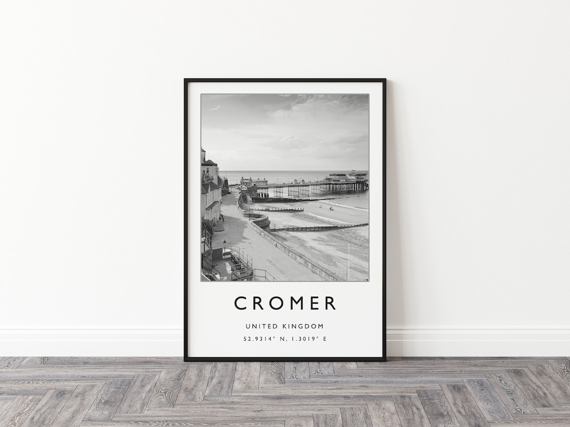 Cromer England Black and White Seaside Pier Beach Photo Poster - Image 2