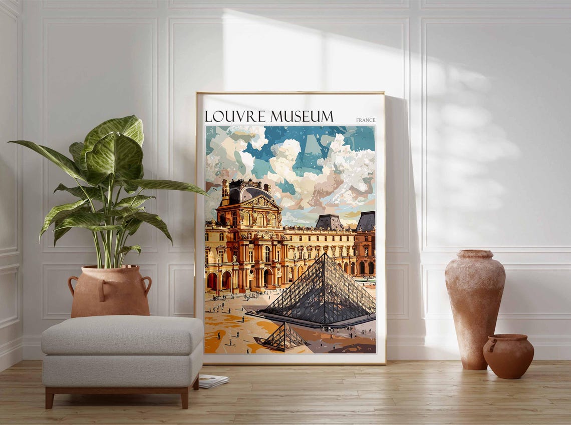 Louvre Museum Poster Louvre Museum Travel Print France Travel Poster Tropical Decor Travel Gift Floral Print Coastal Decor - Image 3