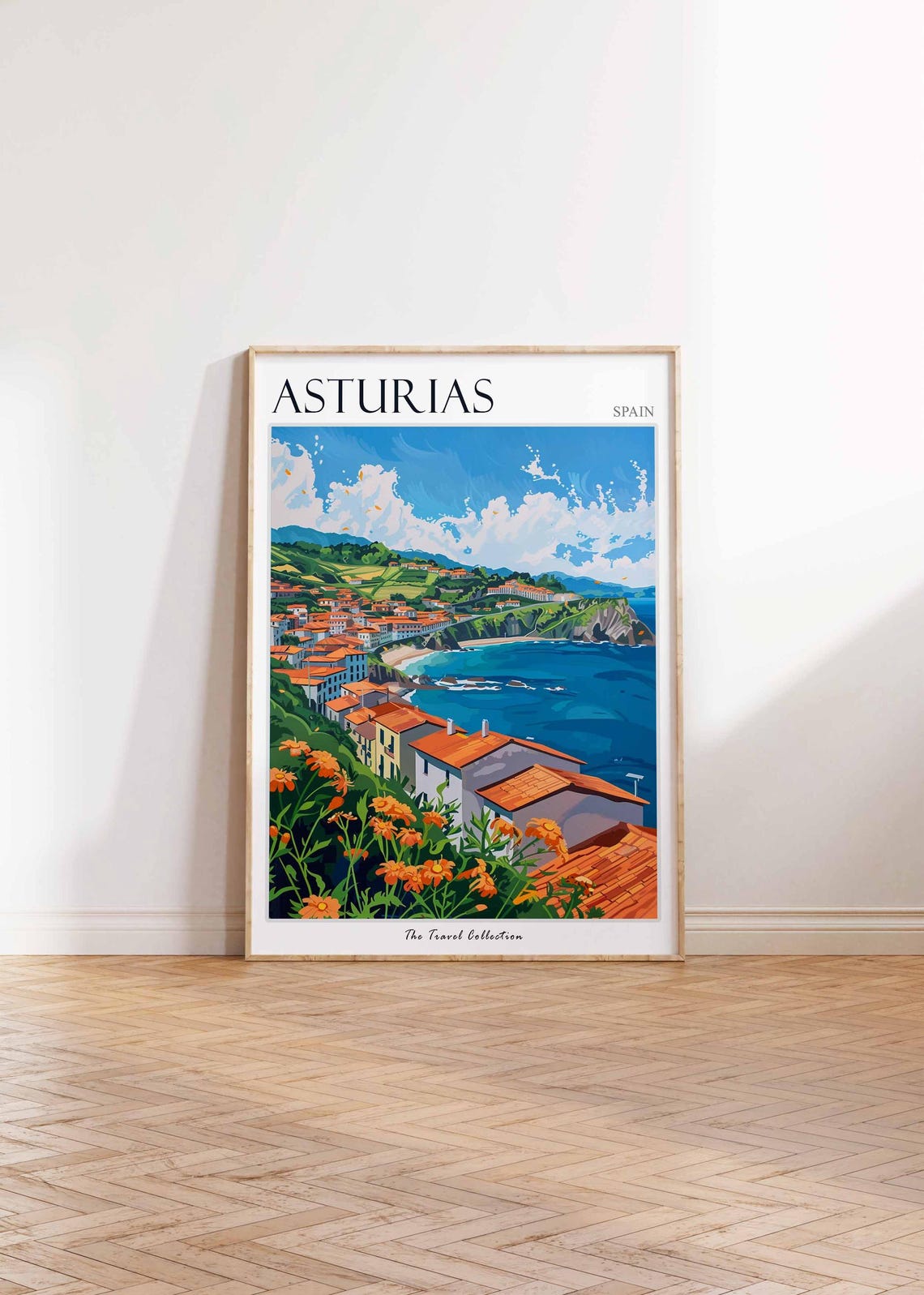 Asturias Spain Coastal Village Orange Rooftops Seaside Poster - Image 2