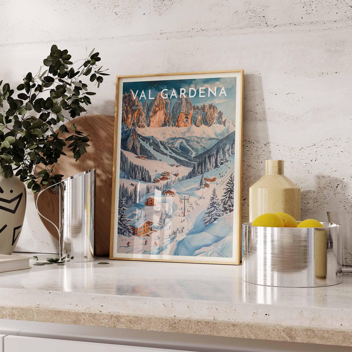Val Gardena Italy Panoramic Dolomites Ski Slopes Chairlift Poster - Image 2