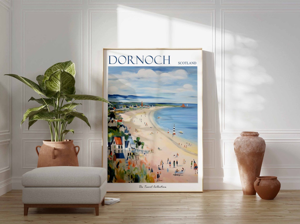 Dornoch Scotland Curving Sandy Beach With Sailboats Travel Poster - Image 3