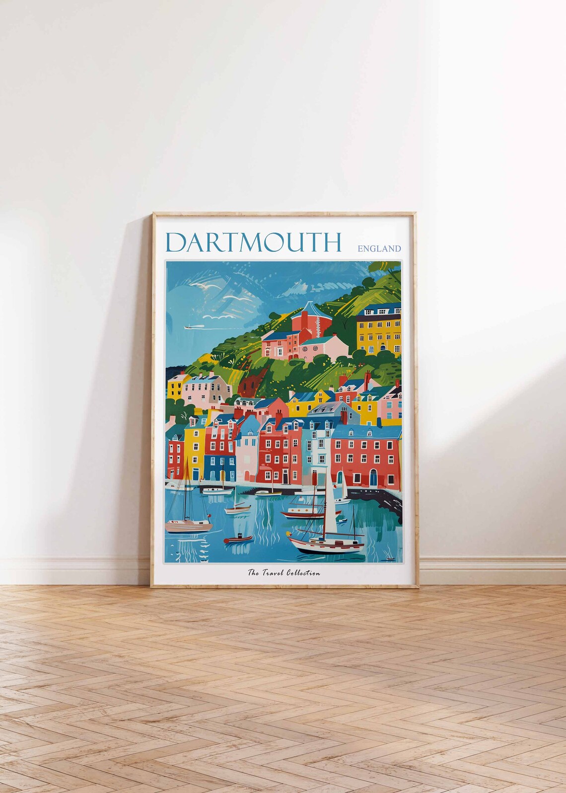 Dartmouth England Bright Waterfront Sailboats Illustrated Travel Poster - Image 2