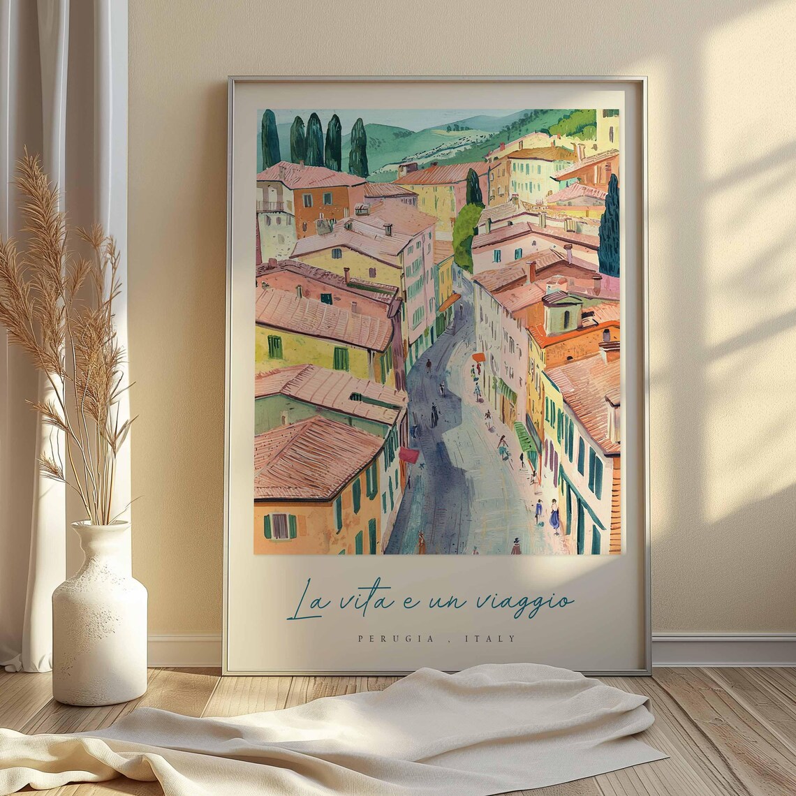 Perugia Italy Colorful Illustrated Street Scene Travel Poster - Image 2