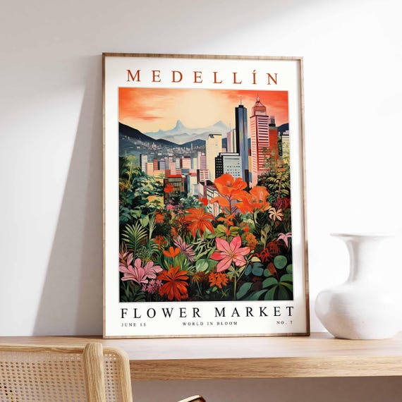 Medelln Flower Market Poster Print Colombian Floral Wall Art Decor Botanical Colombia Travel
