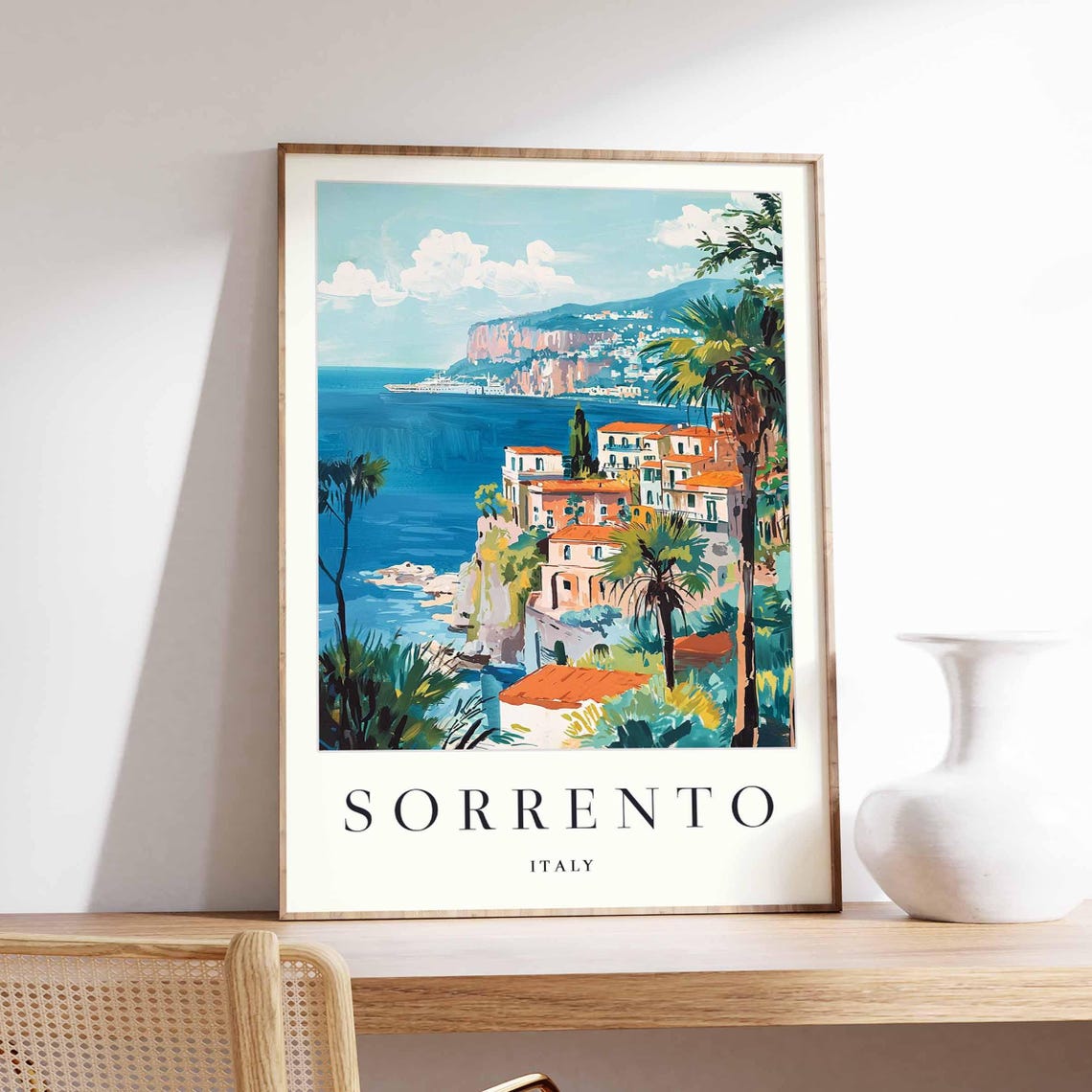Sorrento Italy Amalfi Coast Palms Cruise Ship Panorama Travel Poster
