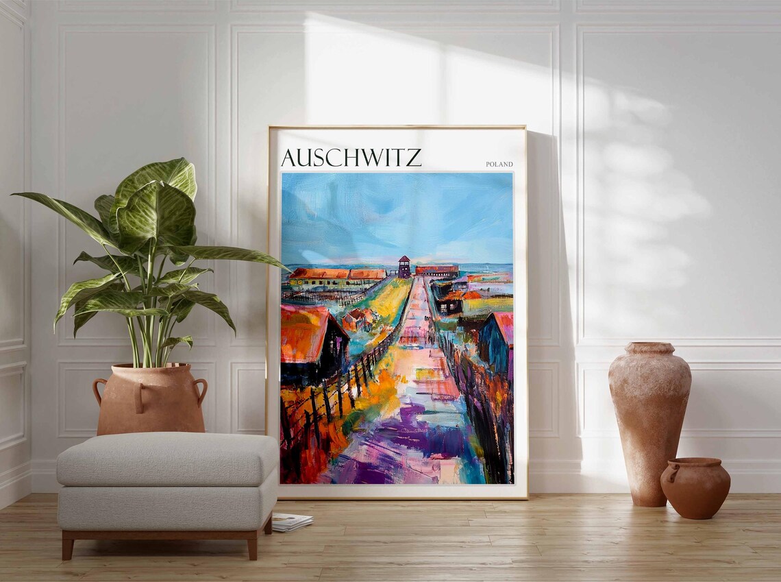 Auschwitz Poland Watchtower Abstract Memorial Art Travel Poster - Image 2