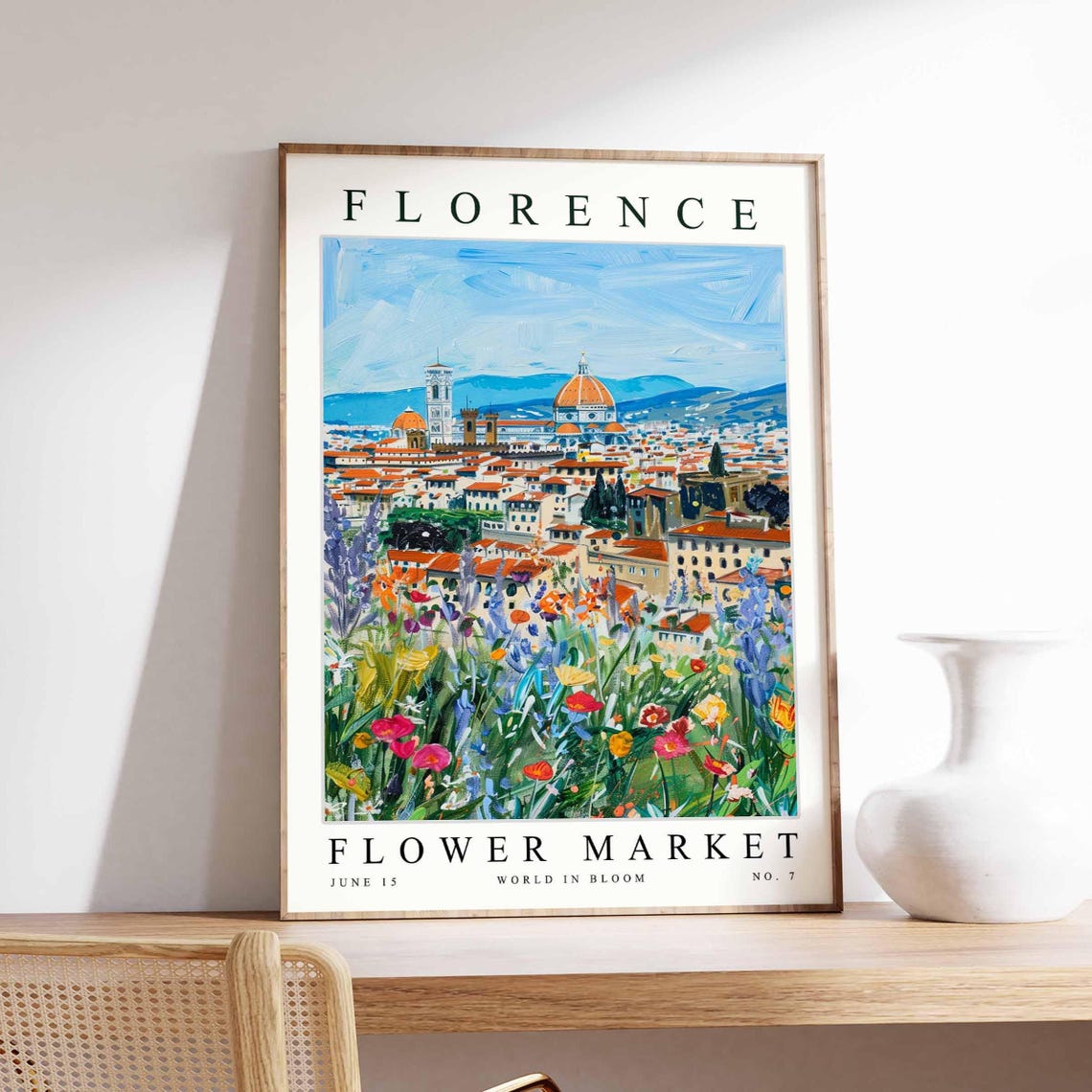 Florence Flower Market Duomo Panorama Wildflower Meadow Italy Poster