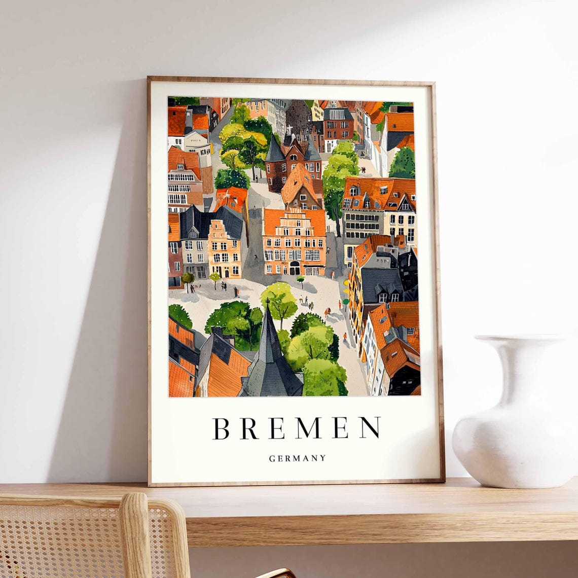 Bremen Germany Market Square Aerial Old Town Illustration Poster